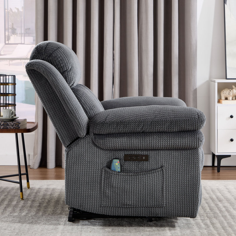 46.1" W Chenille Power Recliner with Massage and Heat, Shadowstone Microfiber/Microsuede