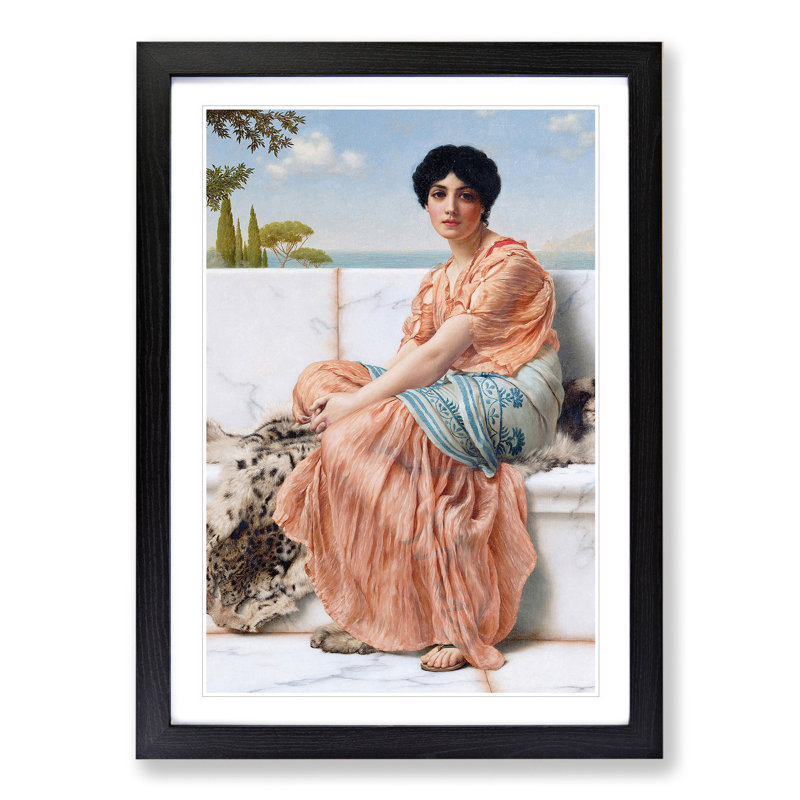 In the Days of the Sappho by John William Godward - Picture Frame Painting, 36cm H x 27cm W x 2cm D, Black Framed