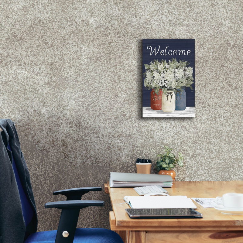  «Welcome Red, White & Blue Jar Trio» par Cindy Jacobs, art mural sur toile, 12 po x 18 po