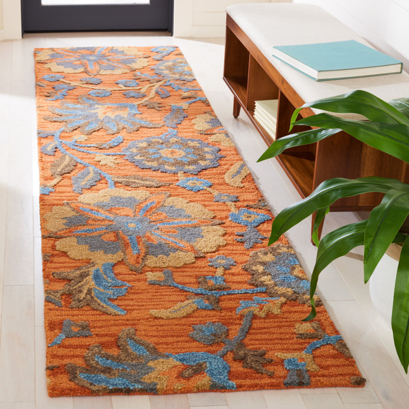 Tapis en laine / coton touffeté à la main à motif floral Gagner, Tapis de couloir 2 pi 3 po x 9 pi