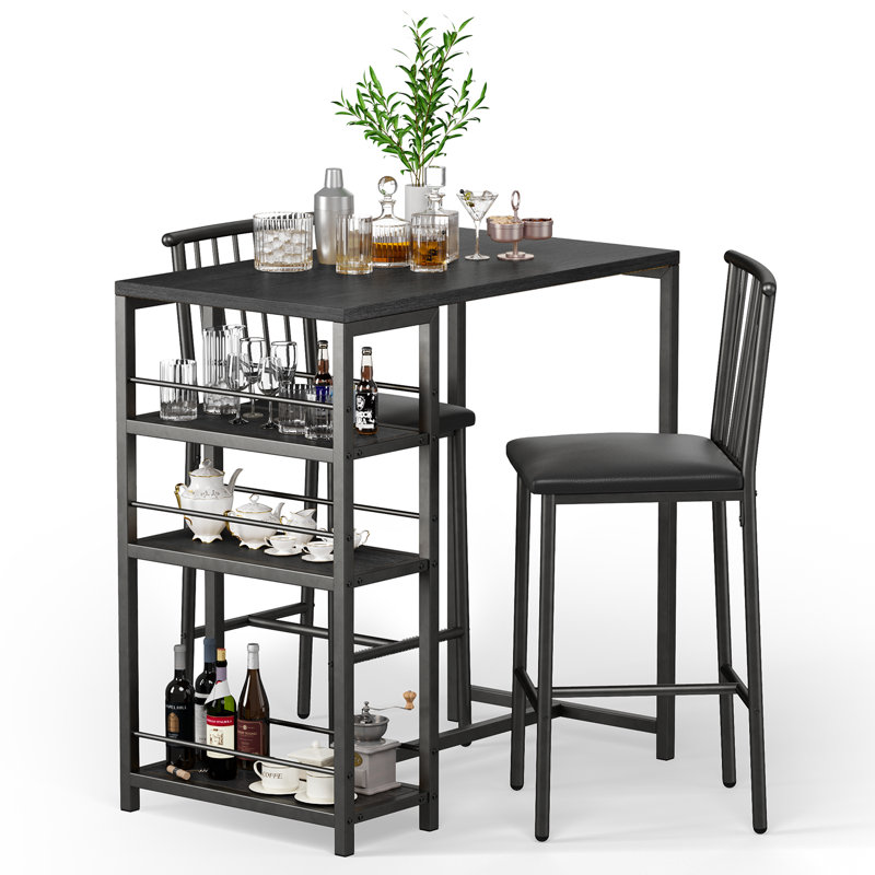 Ensemble de table de bar à hauteur de comptoir 2 personnes Tabiatha avec 2 chaises rembourrées, Noir, noir, noir, noir