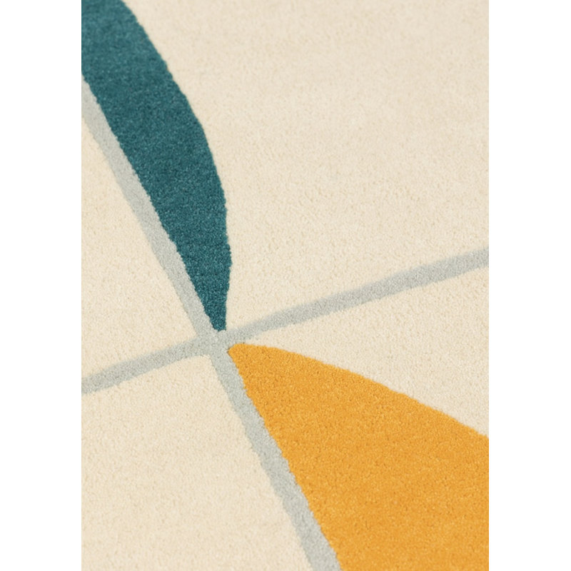 Stabile Hand Tufted Wool Geometric Shapes Area Rug in Ivory/Silver/Yellow/Black, Rectangle 5'7" x 7'10"