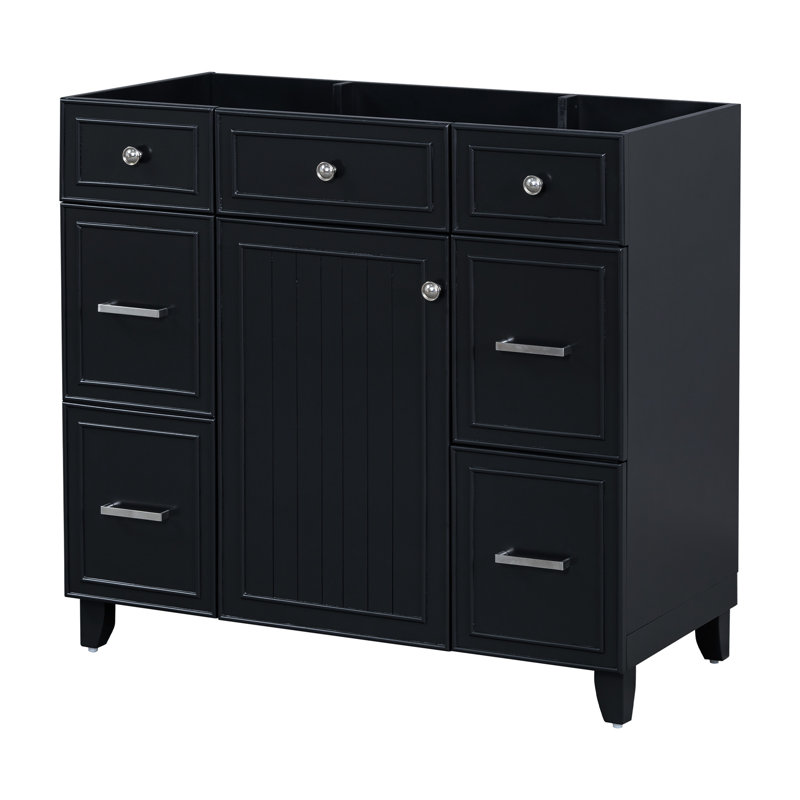 Meuble-lavabo de 36 po - noir, bois massif et meuble-lavabo noir pratique, spacieux, avec rangement suffisant, porte à fermeture silencieuse