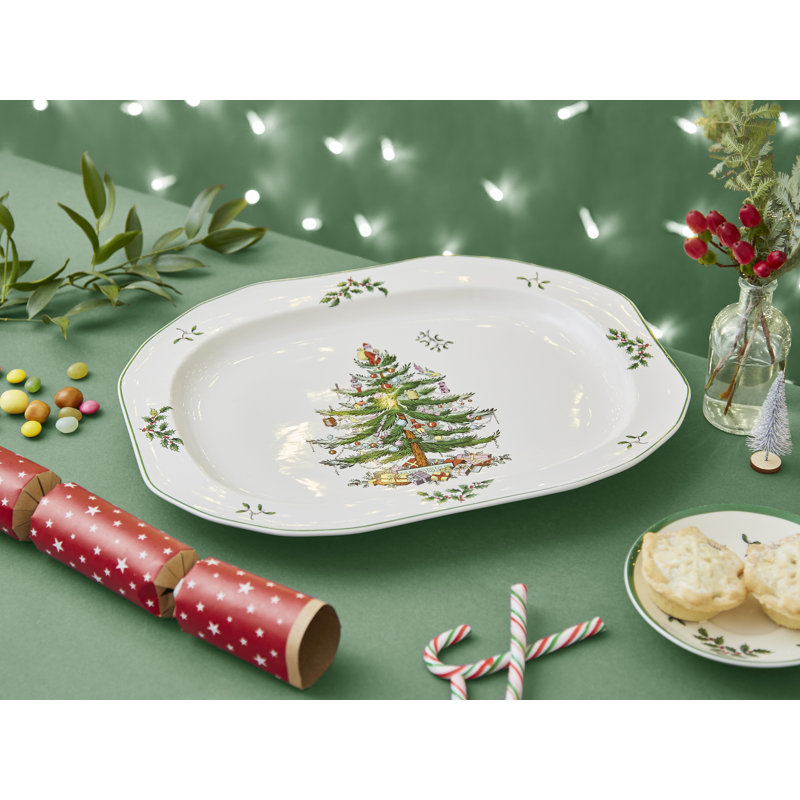 Spode Christmas Tree Sculpted Oval Platter 14"