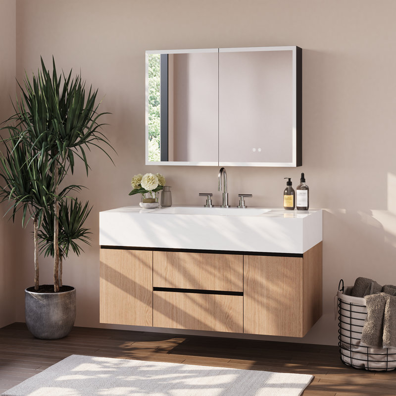 DeerValley LED Bathroom Mirror Cabinet, Wall-Mounted Medicine Cabinet with Anti-Fog, Touch Control, Built-in Socket, Adjustable Interior Shelf, 800x600 mm
