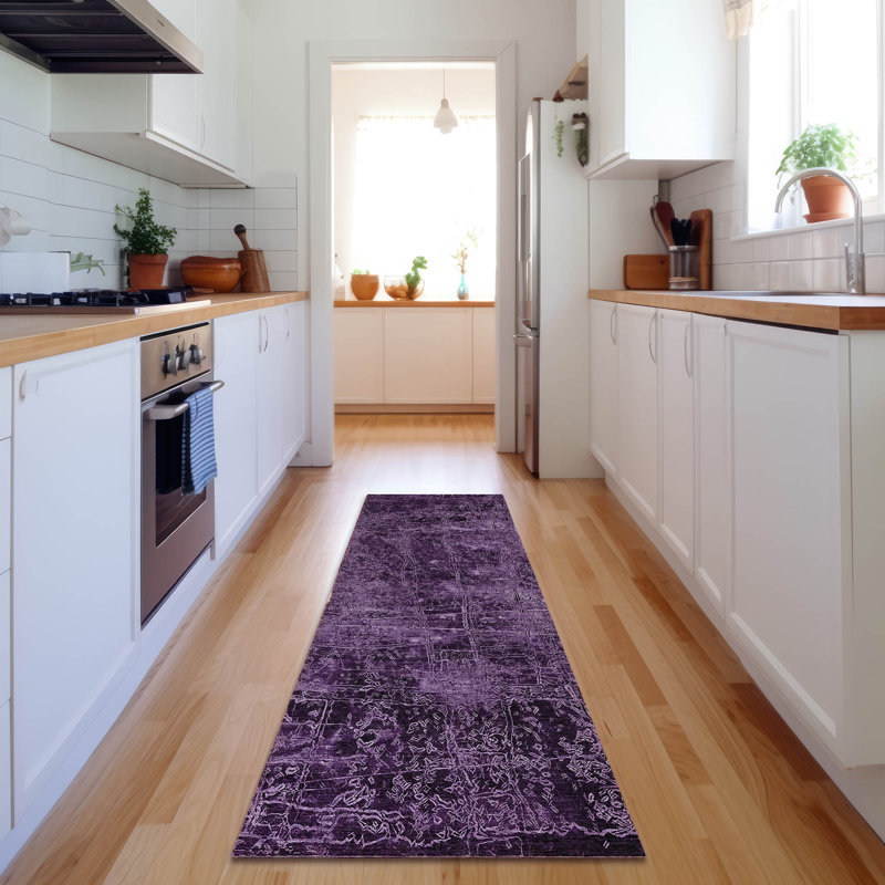 Cerrito AMF559 Machine Washable Premium Purple Rug, Tapis de couloir 2 pi 3 po x 7 pi 6 po
