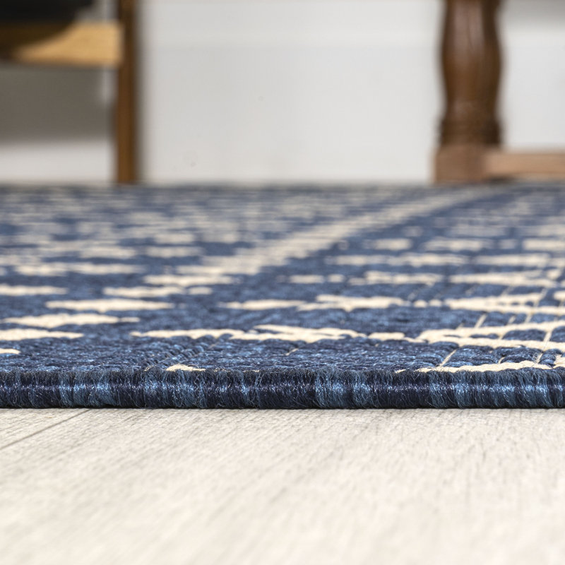 Tapis d'intérieur / extérieur Crompton, Navy/Beige, Rond 9 pi