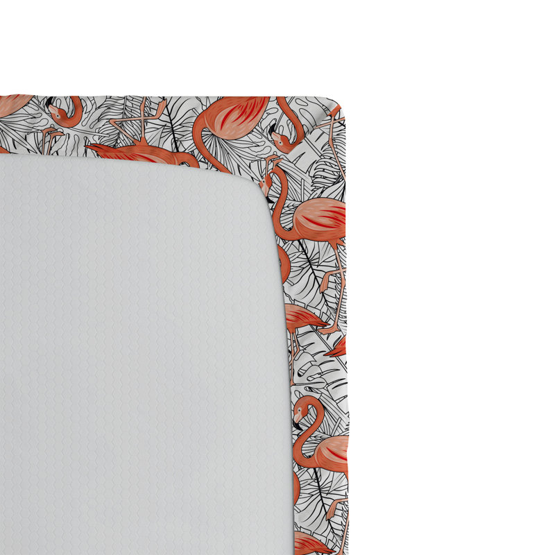 Drap-housse Ambesonne Flamingo Wild Palm Leaves Saumon blanc, Drap-housse très grand californien