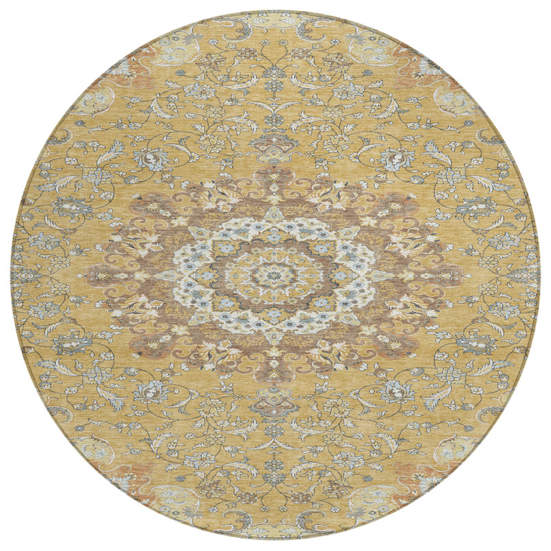 Tapis lavable à la machine intérieur / extérieur ACN2489, Gold, Rond 8 pi