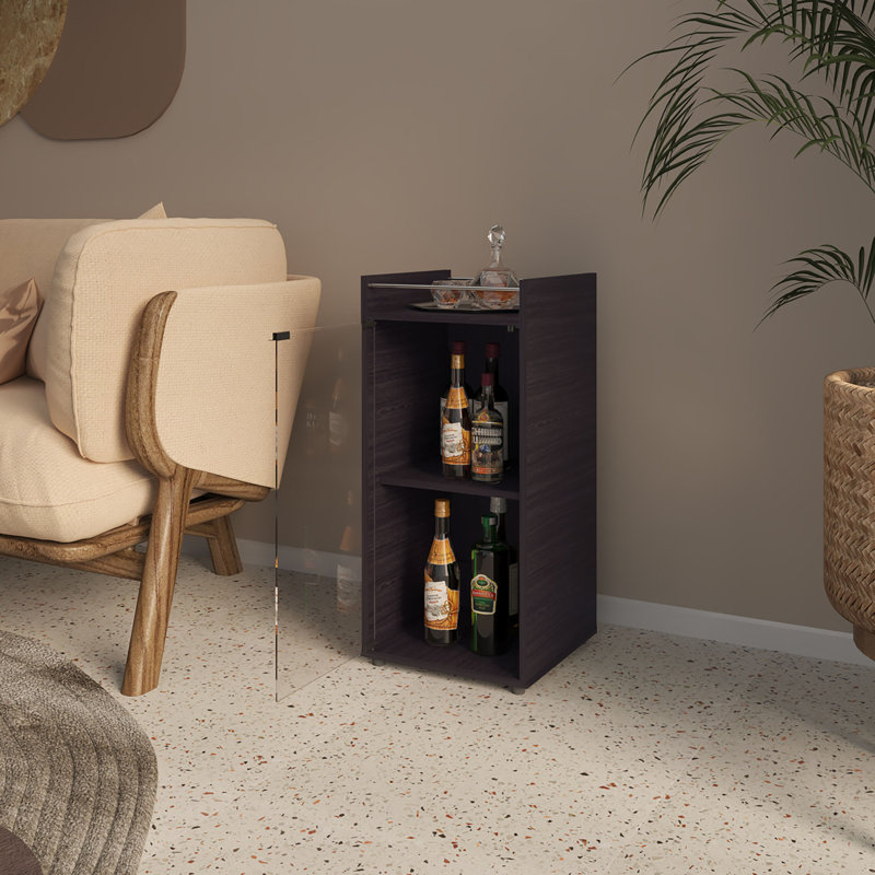 Bar compact avec rangement pour boissons alcoolisées et tablettes - Wengé, Brun