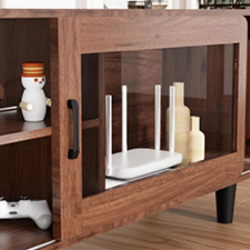 Walnut Mid-Century Modern TV Stand with Glass Doors