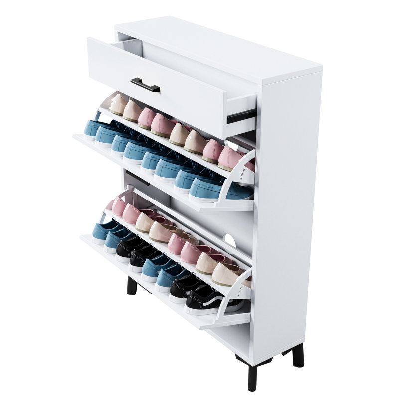 Contenant à chaussures pour hall d'entrée avec 2 tiroirs rabattables: blanc, rangement peu encombrant pour les tiroirs, grande capacité