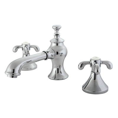 Kingston Brass French Country Two-Handle 3-Hole Deck Mount Widespread Bathroom Faucet with Brass Pop-Up Drain