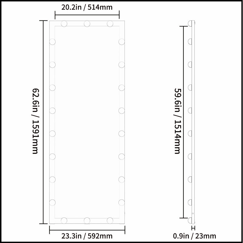 Miroir Hollywood pleine grandeur éclairé avec 3 modes de couleur, contrôle tactile et cadre en aluminium durable pour s'habiller et se maquiller