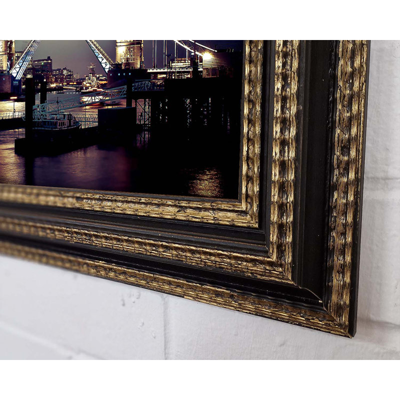 Tower Bridge Of London - Closed Corner Frame Print on Wood, Black Framed Paper, 60cm H x 84cm W x 3cm D