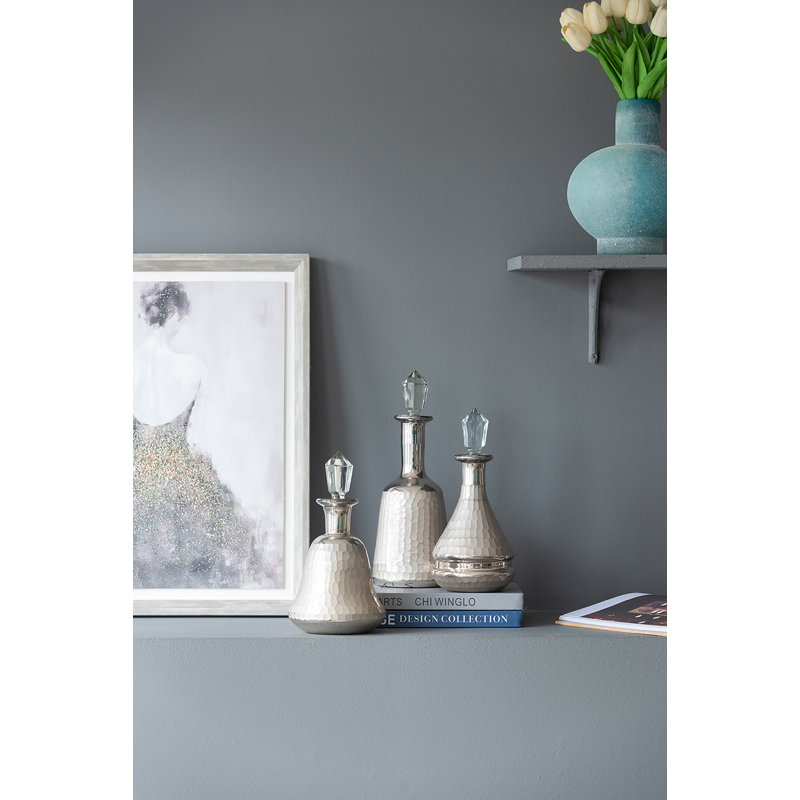 Bouteilles en verre texturé argent avec bouchon transparent