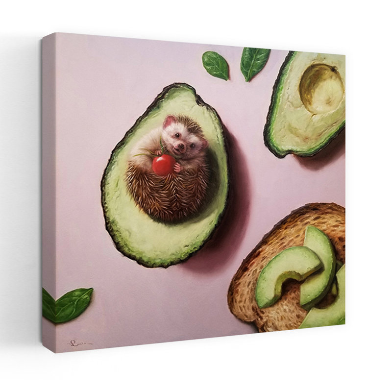 Avocat, toast, fruit, art urbain contemporain, H 18 po x l 18 po
