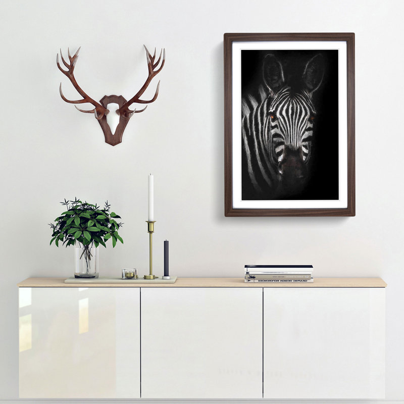 Zebra in the Shadows in Abstract - Picture Frame Graphic Art Print, 48cm H x 36cm W x 2cm D, Walnut Framed