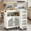 Chariot pour îlot de cuisine avec table étendue, armoire de rangement, 3 tablettes ouvertes latérales, table pour îlot de cuisine sur roulettes-123147629-123147627