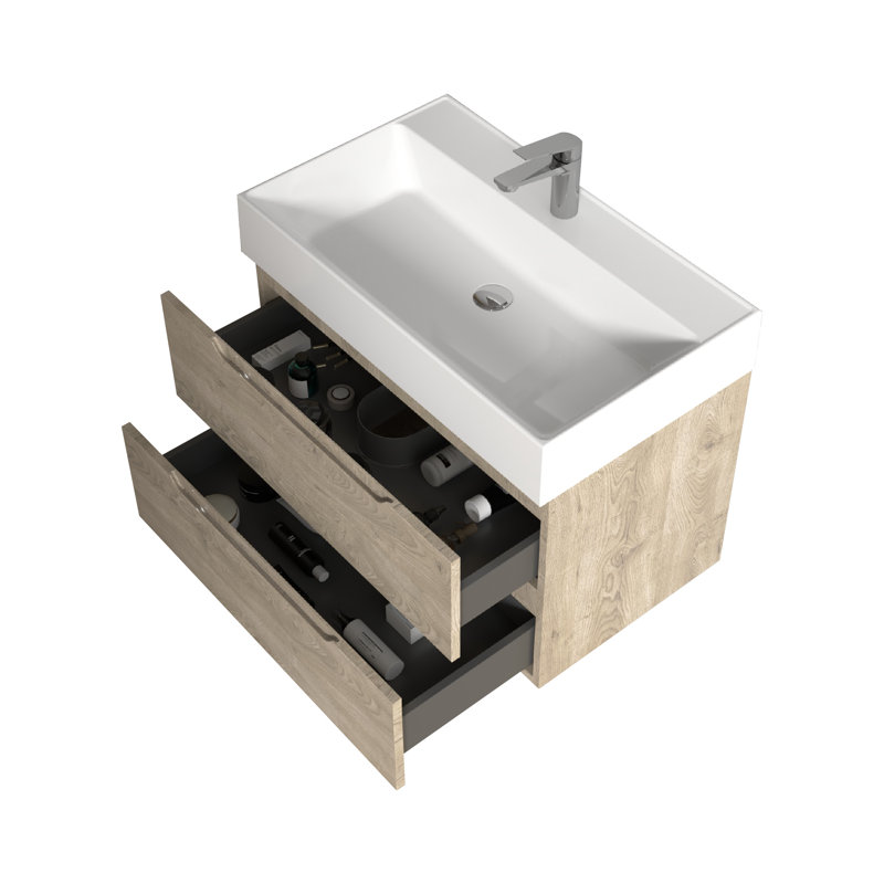 Meuble-lavabo mural 32 po avec 2 tiroirs en résine blanche Tona, 32"