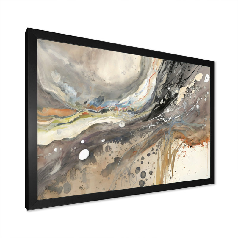 Subtile sérénité, gris, aquarelle, vagues, Cadre simple noir, H 12 po x l 20 po x P 1 po