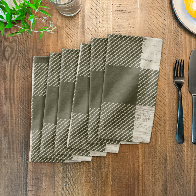 Murin Cotton Twill Checkered Square Napkin, Green