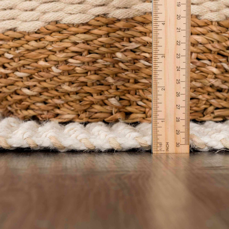 Ivory Flat Woven Handmade Jute Area Rug 5' x 7'