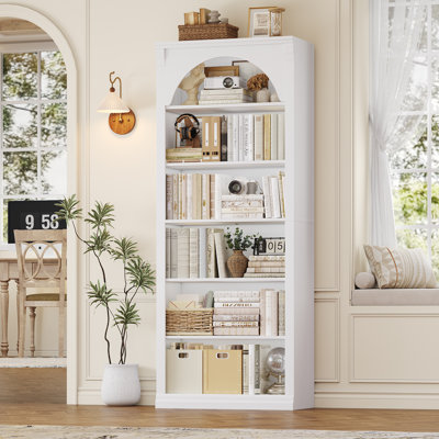 72.3"h X 29.5"w Arched 6-tier Bookcase With Thick Shelves