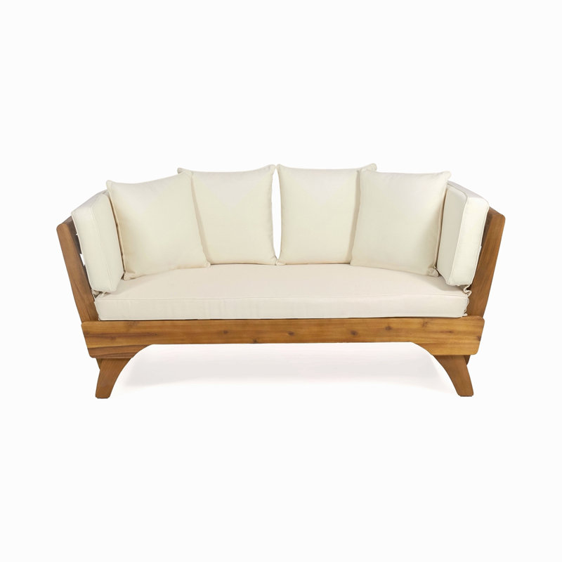 Expandable Daybed With Cushions,Outdoor Couch Patio Couch With Adjustable Armrests,Outdoor Convertible Sofa With Removable Cushions&Pillows For Patio, Porch, Poolside