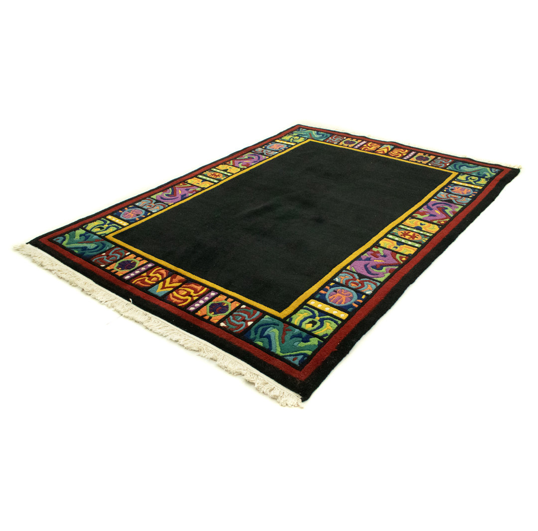 Hand Knotted Wool Black Indoor/Outdoor Rug