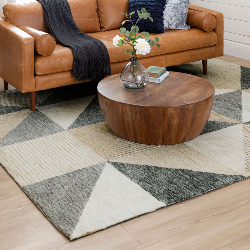 Tan Geometric Flat Woven Synthetic Rectangular Area Rug