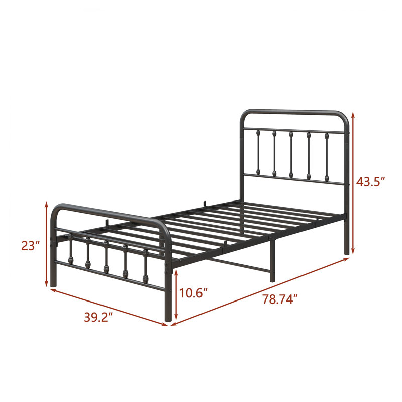Structure de lit plateforme simple en métal avec tête de lit victorienne - Lit en fer noir robuste avec rangement sous le lit et sans sommier