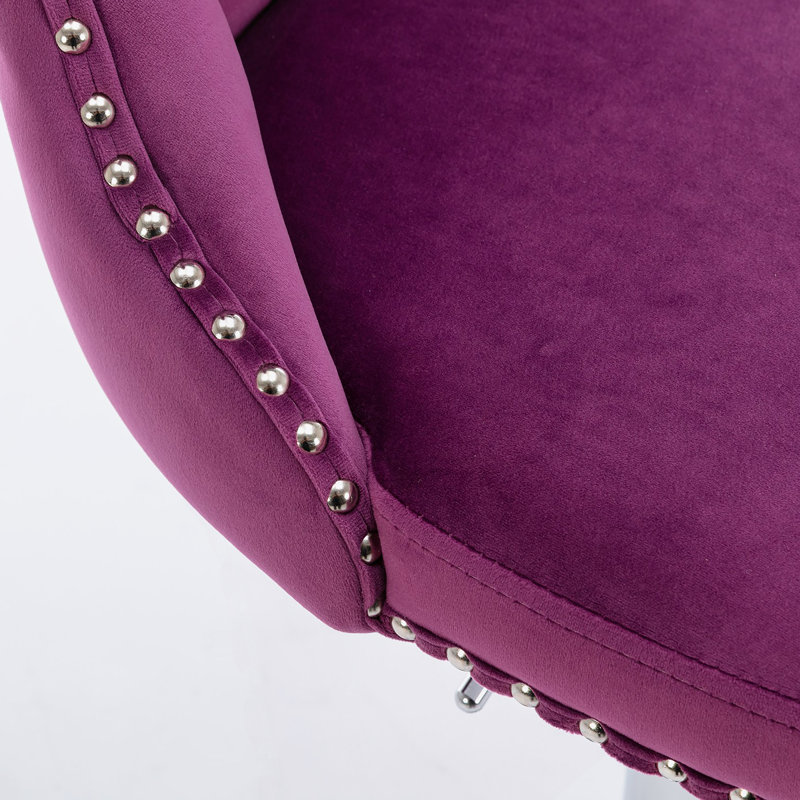 Adjustable Height Swivel Metal Pedestal Bar Stools with Footrest, Purple