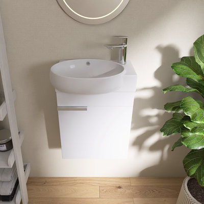 Khyla 16" Wall-Mounted Vanity with Round Ceramic Sink,Soft-Close Door,Ergonomic Handle