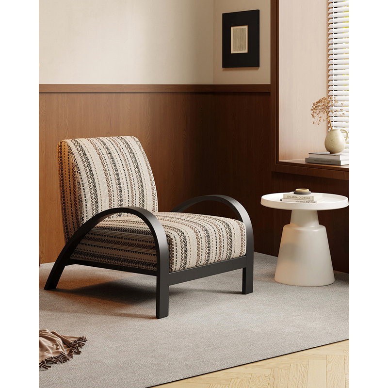 Fauteuil d'appoint de style médiéval rayé en tissu imprimé avec structure en acier au carbone pour le salon