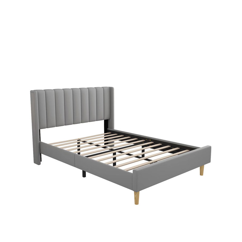 Deeb Vertical Channel Tufted Wingback Platform Bed, Full / Double, Grey Velvet