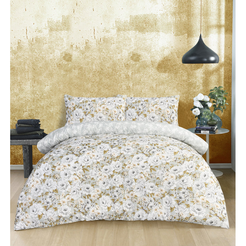 Microfiber Floral Duvet Cover Set with Pillowcases Included, Double