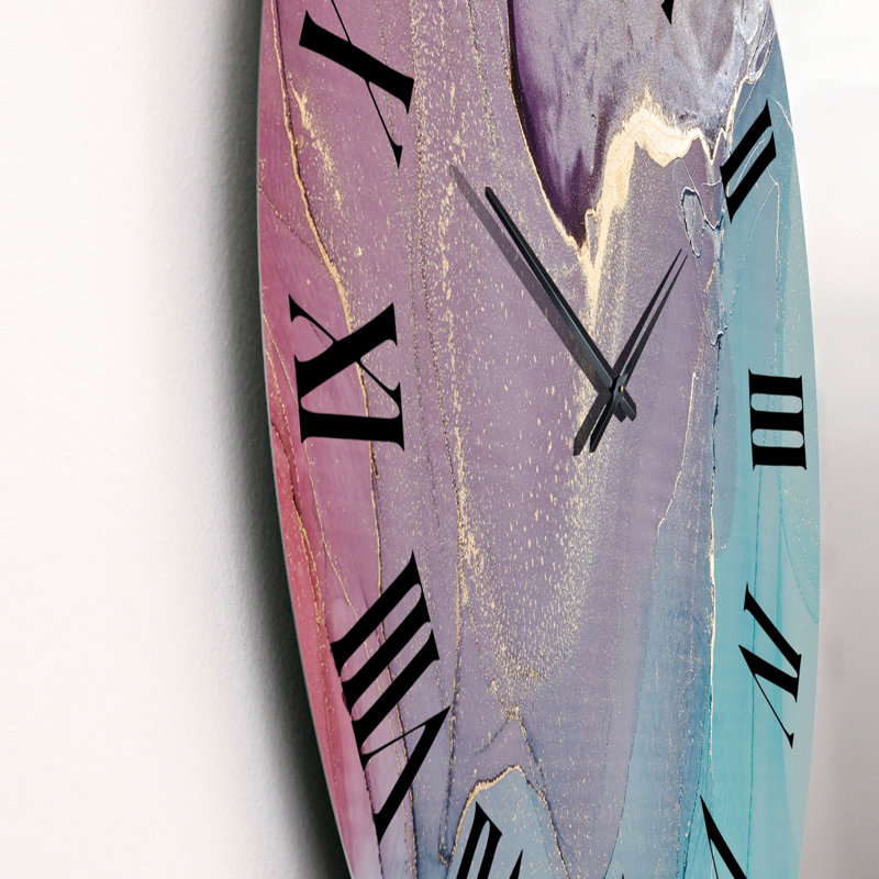 Turquoise et rouge liquide Art I - horloge murale moderne, Petit