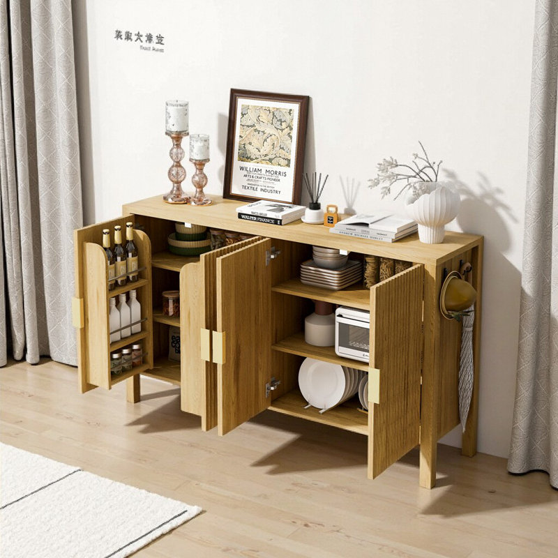 57.5"W Sideboard with Racks, Adjustable Shelves and Side Hooks, Brown