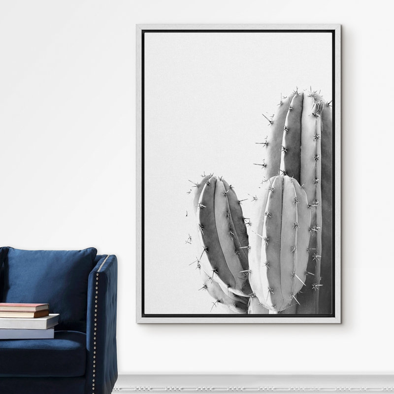 «Black and White Southwest Desert Cactus Modern Botanical», art mural sur toile, H 24 po x l 16 po x P 1,5 po, Blanc