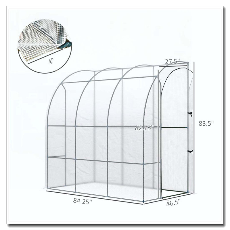 Outsunny 7' x 4' x 7' Outdoor Lean to Greenhouse, Walk-In Green House Plant Nursery with Roll-up Window, PE Cover, White