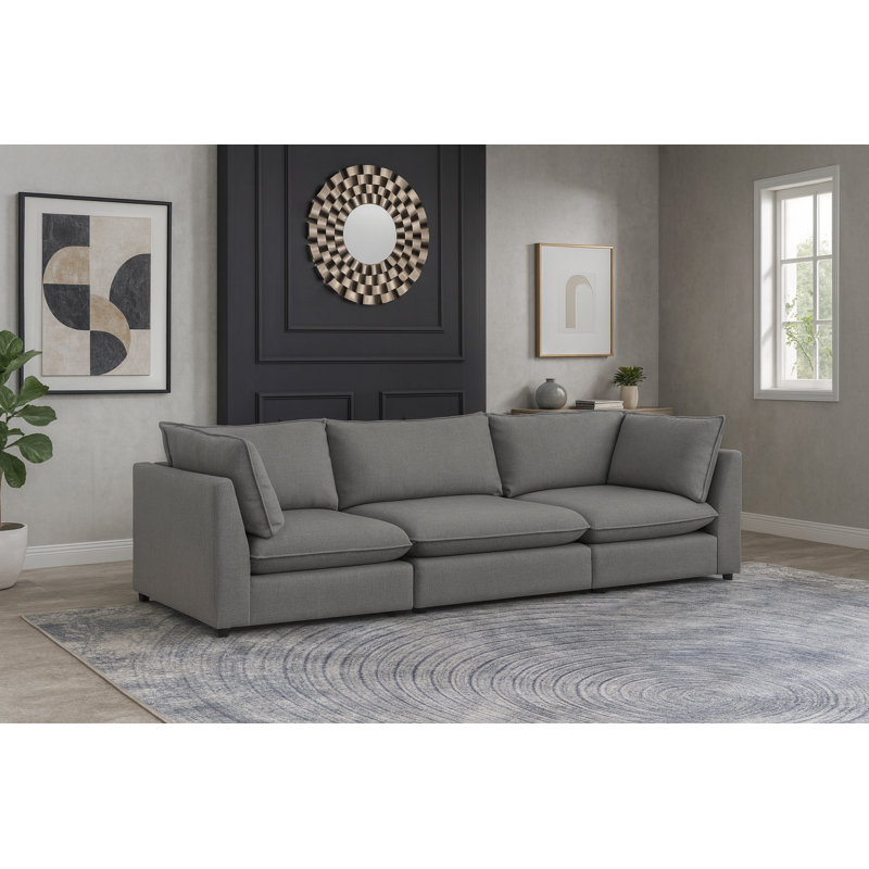 Canapé modulaire Tupman, Tissu gris texturé en lin