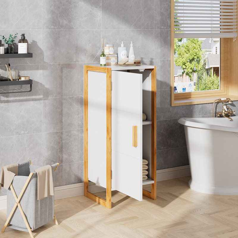 Chic Single-Door Bathroom Cabinet with Bamboo Base