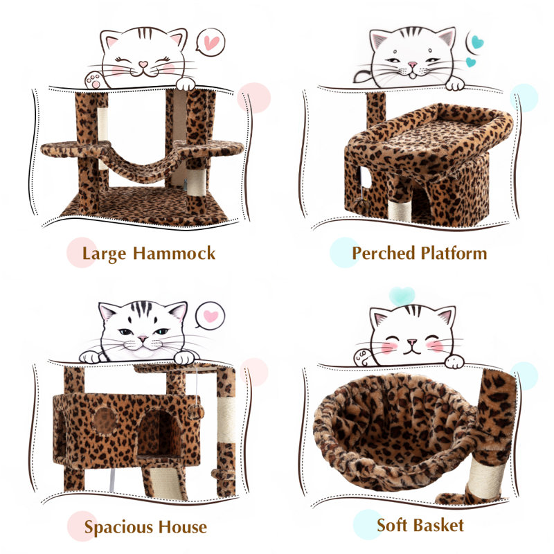 Filey 65.7'' H Carpet Cat Tree Condos and Scratching Posts Included, with Platforms and Hammock, Brown