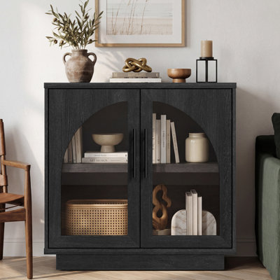 Arden Wood Sideboard with Glass 2 -Doors and Adjustable Shelves