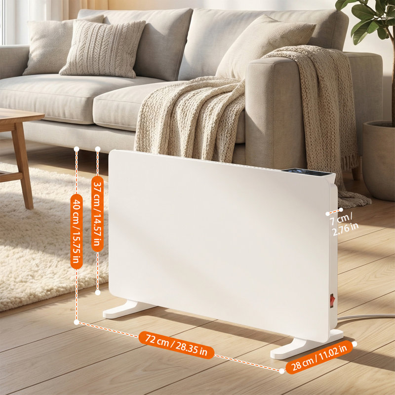Radiateur électrique à panneau de 1500 W avec télécommande, chauffage d'appoint silencieux pour une utilisation intérieure, convecteur mural et sur pied, écran tactile ACL et réglage de la température, économie d'énergie