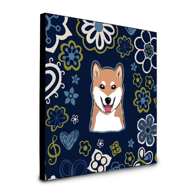 Art encadré fleurs teckel à long Bissell, Shiba Inu