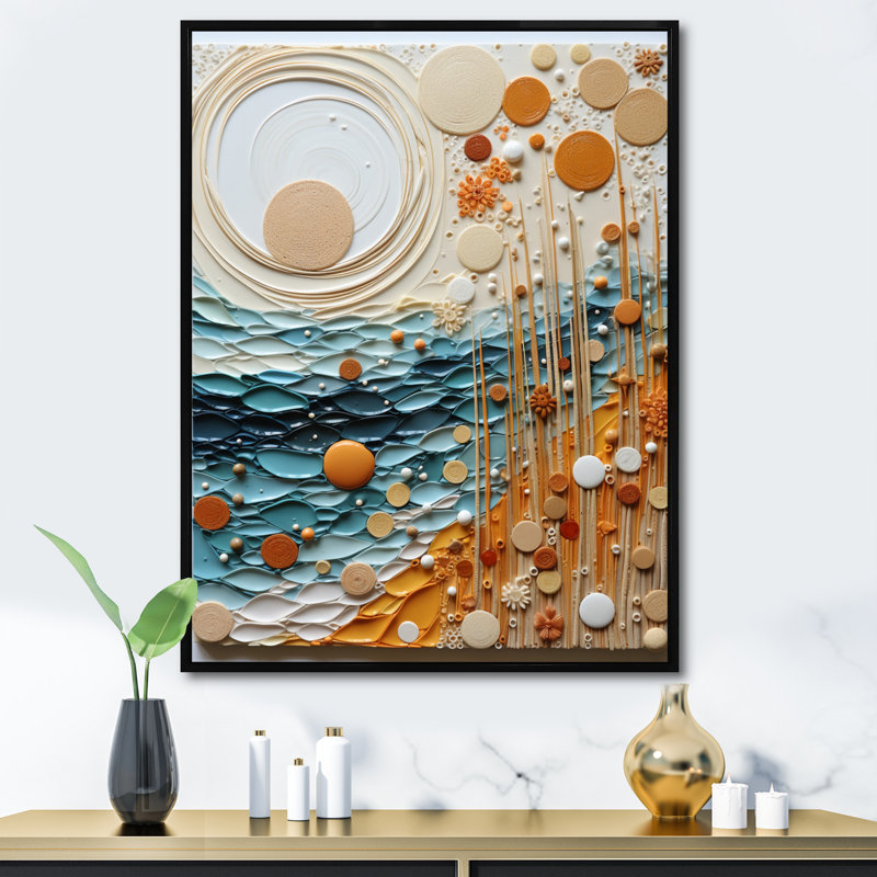 Décoration murale Serene Sands III - Collages abstraits, Cadre flottant noir, H 32 po x l 16 po x P 1 po