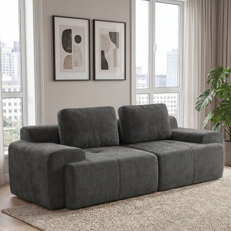 85" Wide Loveseat With Track Arms And Plush Cushions Compression Sofa, Deep Gray