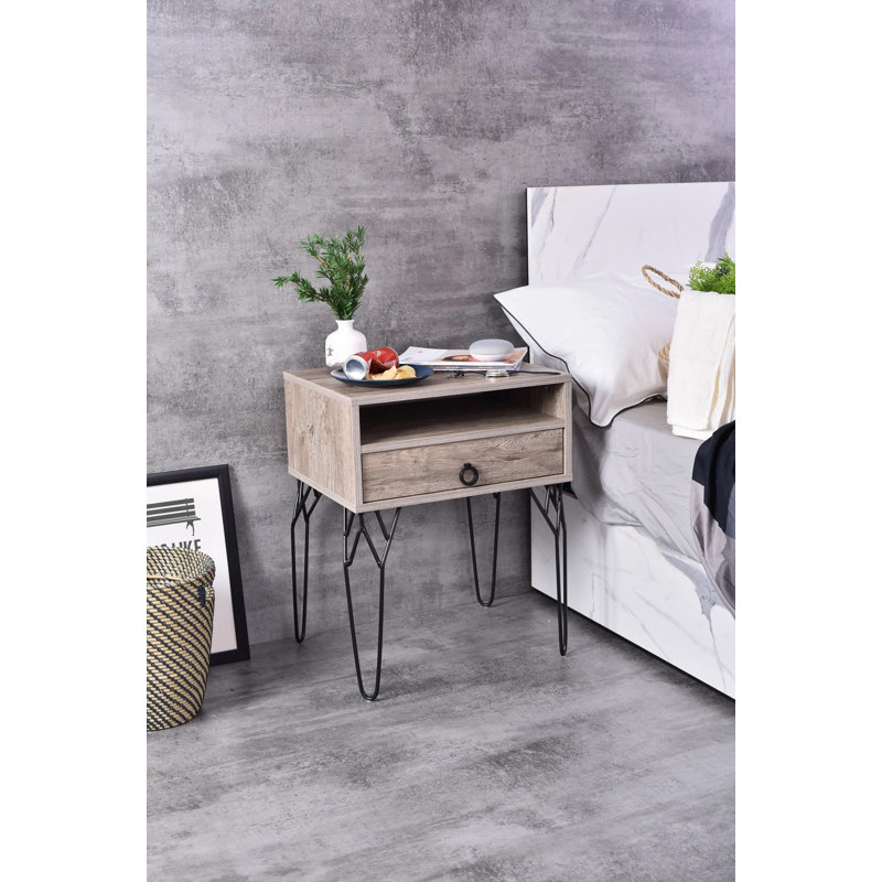 Homar 50.2cm W Manufactured Wood Bedside Table, Alaska Oak